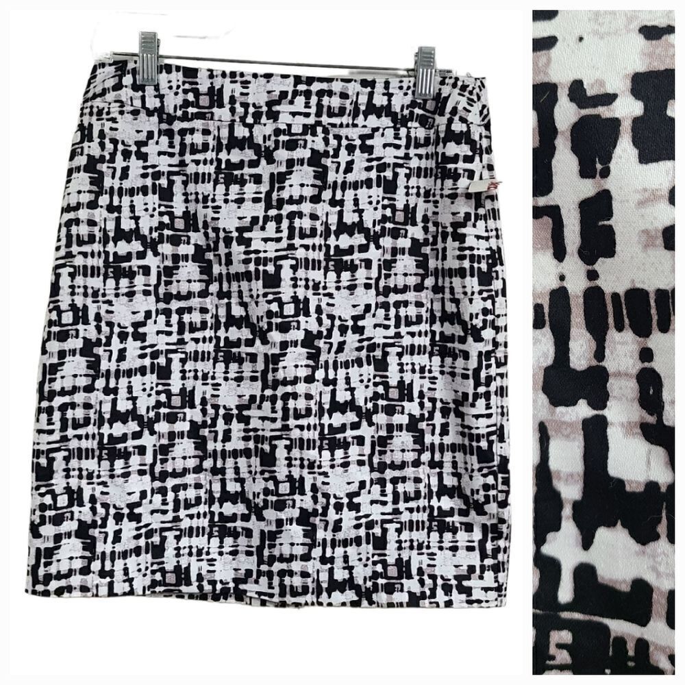 Valerie Bertinelli Pencil Skirt 6 Black White Abstract Print Career Wear NWT - Picture 2 of 10